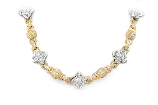 COLIER CU MĂRGELE, FORMAT MARQUISE, CU DIAMANTE, AUR MASIV DE 14K, 24.50 CT 
