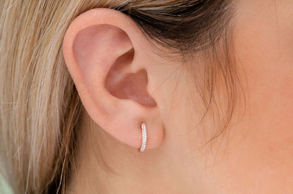 THREE ROW BUBBLY HOOP DIAMOND EARRINGS 14K SOLID GOLD 0.20CTW