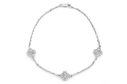 MILGRAIN CLOVER DIAMOND BRACELET 14K SOLID GOLD 1.00CTW