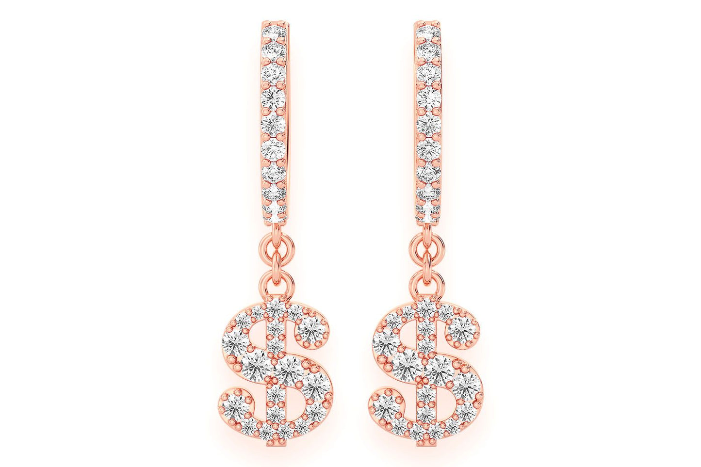 CERCEI ROTARI CU SIGNUL DOLLARULUI, AUR MASIV DE 14K, 0.65CT