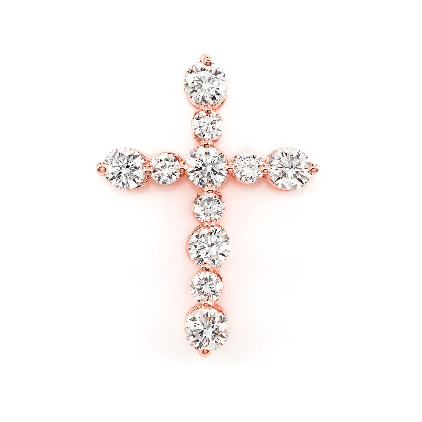 SHARED PRONG DIAMOND HIDDEN BAIL CROSS PENDANT 14K SOLID GOLD 0.85CTW