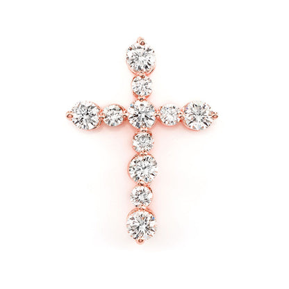 SHARED PRONG DIAMOND HIDDEN BAIL CROSS PENDANT 14K SOLID GOLD 0.85CTW