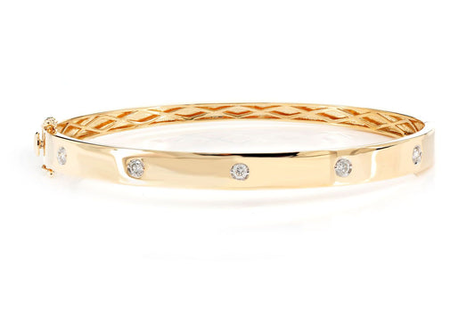 DIAMOND GYPSY SET BANGLE BRACELET 14K SOLID GOLD 0.90CTW