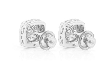 BAGUETTE FLOWER STUD DIAMOND EARRINGS 14K SOLID GOLD 1.00CTW