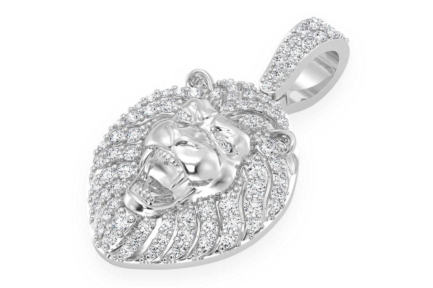 PANDANT CAP DE LEU CU DIAMANT, AUR MASIV DE 14K, 0,50 CT