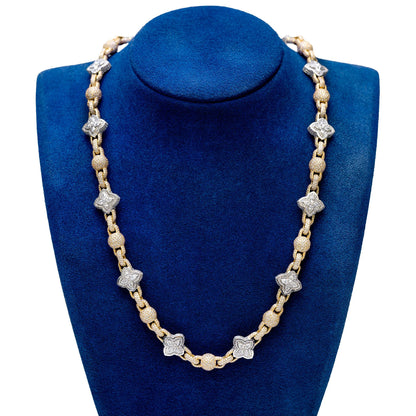 BEADED FLORAL MARQUISE DIAMOND LINK NECKLACE 14K SOLID GOLD 24.50CTW
