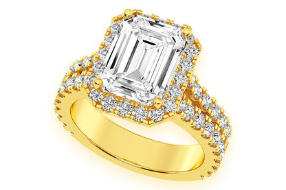 SPHINX - 3.00CT EMERALD SOLITAIRE - SPLIT SHANK HALO - DIAMOND ENGAGEMENT RING