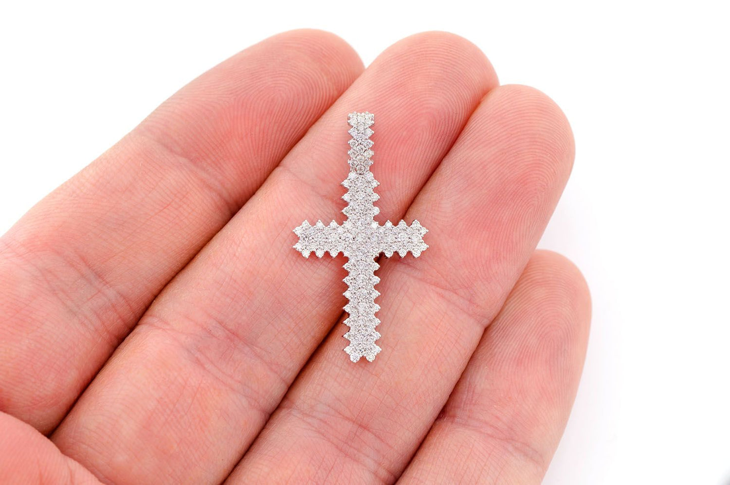 SMALL 5 ROW JAGGED CROSS DIAMOND PENDANT 14K SOLID GOLD 0.75CTW