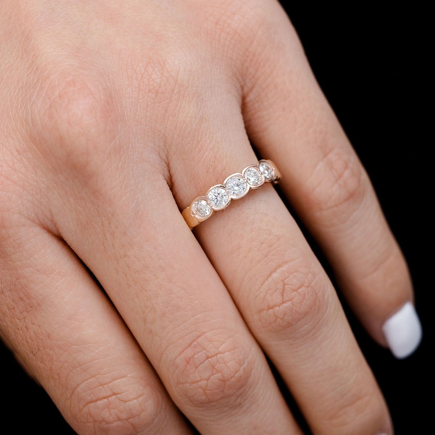 FIVE STONE BEZEL SET DIAMOND BAND RING 14K SOLID GOLD 0.66CTW