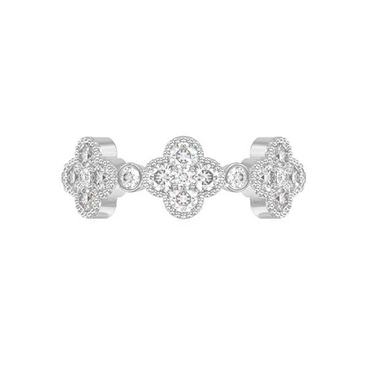 ROUND DIAMOND CLOVER RING 14K SOLID GOLD 0.75CTW