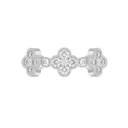 ROUND DIAMOND CLOVER RING 14K SOLID GOLD 0.75CTW