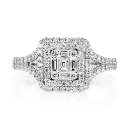 DOUBLE HALO SPLIT SHANK DIAMOND RING 14K SOLID GOLD 0.75CTW