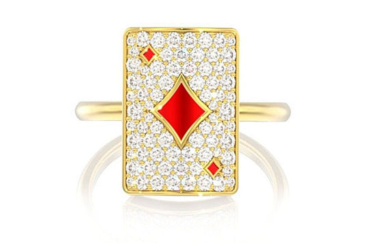 INEL CU DIAMANT, CARȚI DE JOC, AUR MASIV DE 14K, 0.50CT