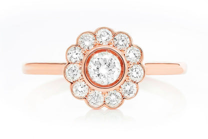 FLOWER BEZEL HALO DIAMOND RING 14K SOLID GOLD 0.65CTW