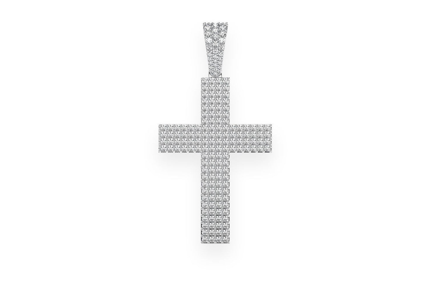 FOUR ROW FLAT CROSS DIAMOND PENDANT 14K SOLID GOLD 1.15CTW