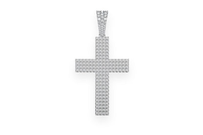 FOUR ROW FLAT CROSS DIAMOND PENDANT 14K SOLID GOLD 1.15CTW