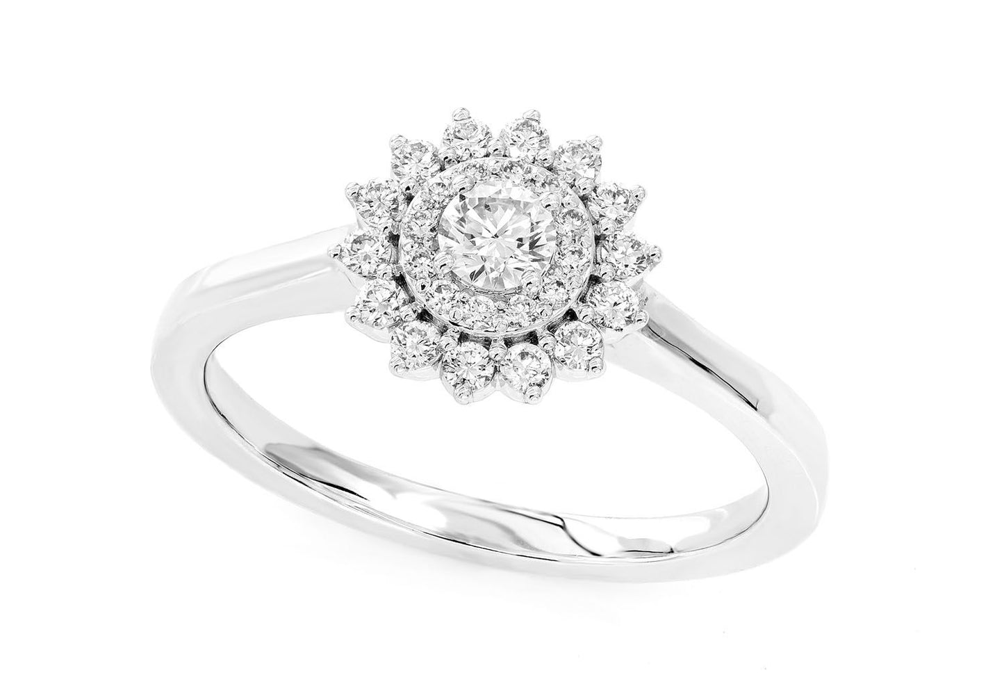 INEL CU DIAMANTE DUBLU HALO, AUR MASIV DE 14K, 0.35CT
