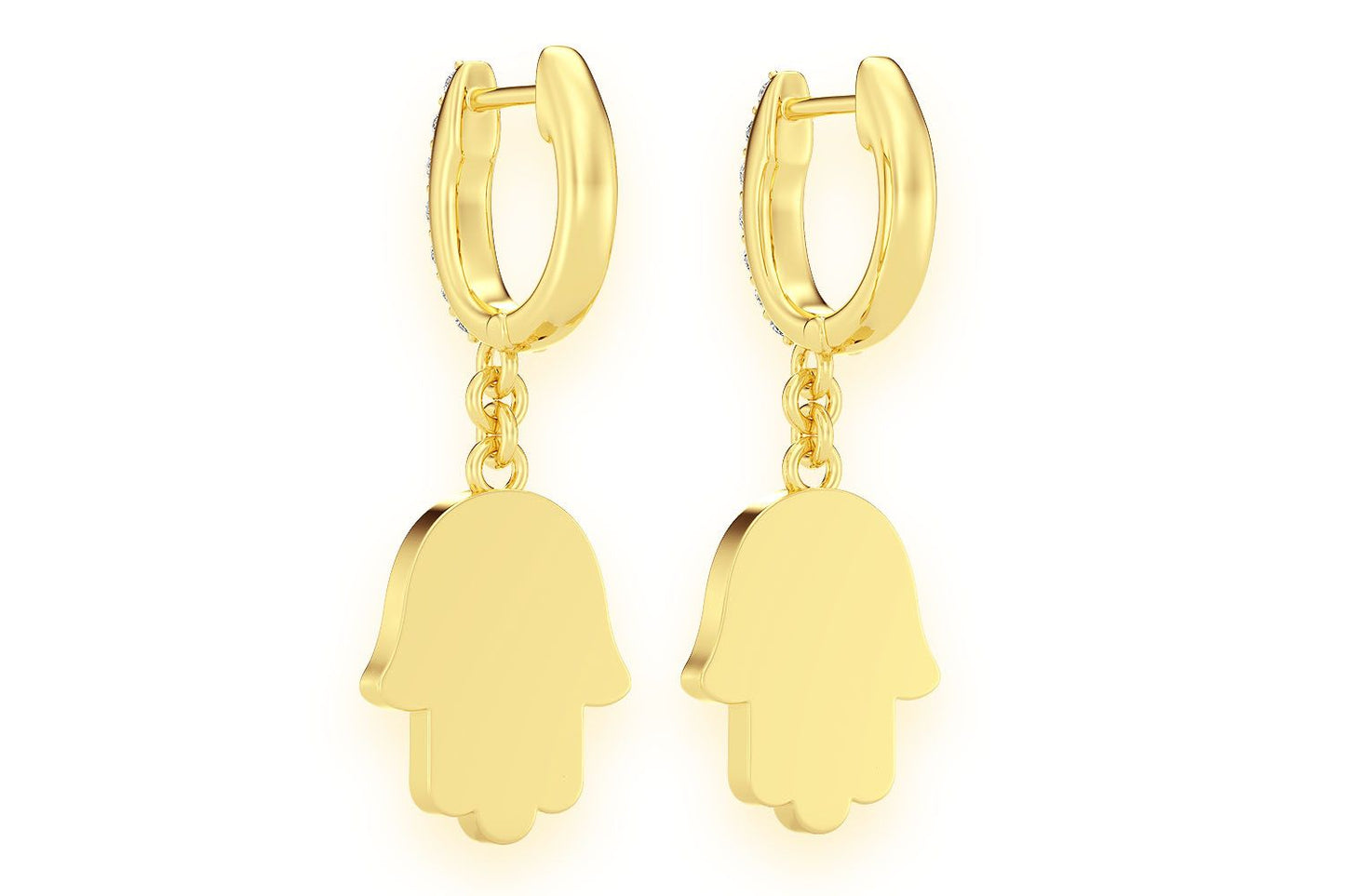 HAMSA DANGLING DIAMOND EARRINGS 14K SOLID GOLD 0.50CTW