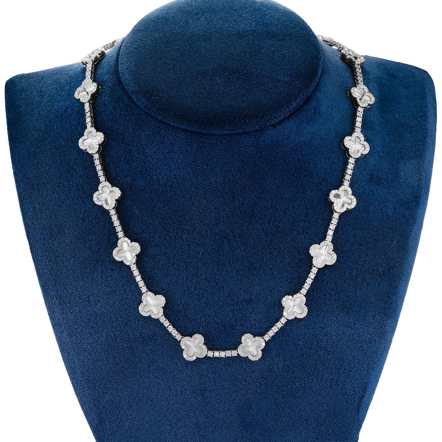 MIRACELE CLOVER LINK DIAMOND TENNIS NECKLACE SOLID GOLD 5.50CTW