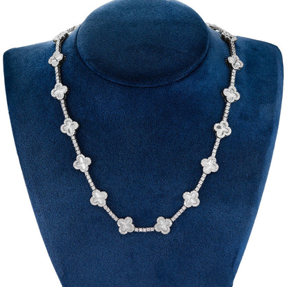 MIRACELE CLOVER LINK DIAMOND TENNIS NECKLACE SOLID GOLD 5.50CTW