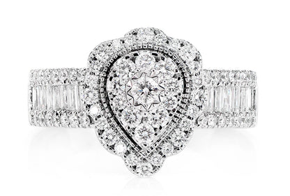 1.05CTW FLORAL PEAR CLUSTER BAGUETTE - DIAMOND ENGAGEMENT RING - 14K SOLID GOLD