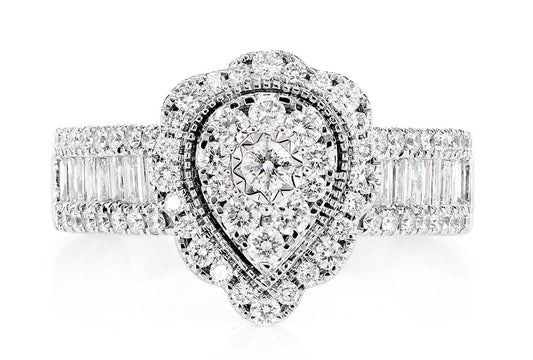 1.05CTW FLORAL PEAR CLUSTER BAGUETTE - DIAMOND ENGAGEMENT RING - 14K SOLID GOLD