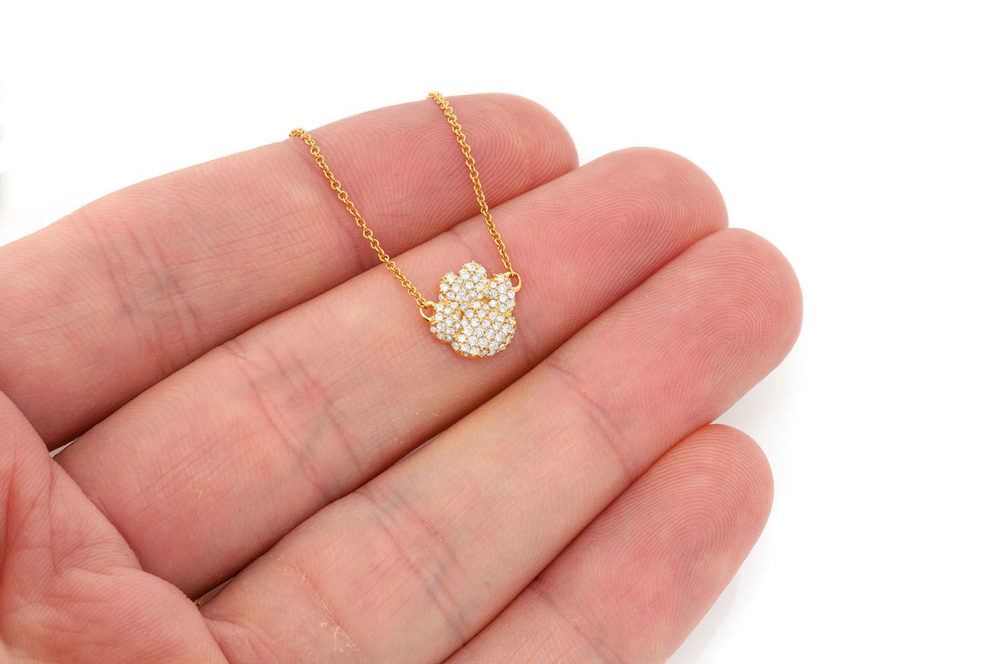DOG PAW DIAMOND NECKLACE CONNECTED 14K SOLID GOLD 0.35CTW