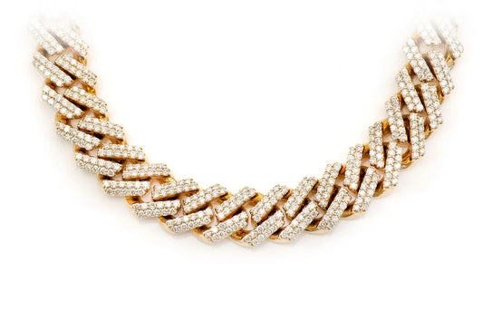 COLIER CU DIAMANTE CUBANEZE MIAMI ÎN RIȘCARE DE 11 MM, AUR MASIV DE 14K, 21.25 CT