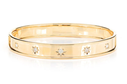 SATIN DIAMOND STAR BANGLE BRACELET 14K SOLID GOLD 0.40CTW