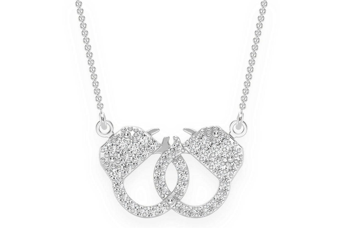 INFINITY HANDCUFFS DIAMOND NECKLACE CONNECTED 14K SOLID GOLD 0.15CTW