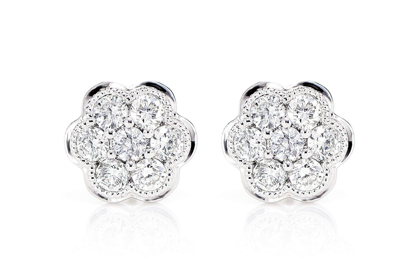 MILGRAIN FLOWER CLUSTER DIAMOND STUD EARRINGS 14K SOLID GOLD 0.25CTW
