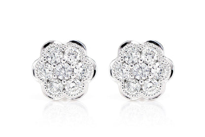 MILGRAIN FLOWER CLUSTER DIAMOND STUD EARRINGS 14K SOLID GOLD 0.25CTW