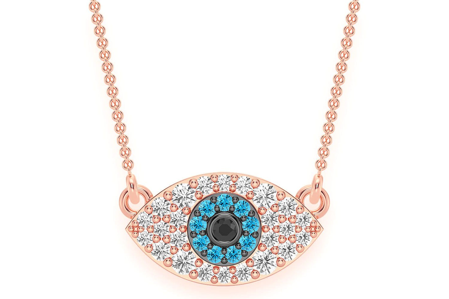 EVIL EYE DIAMOND NECKLACE CONNECTED 14K SOLID GOLD 0.25CTW