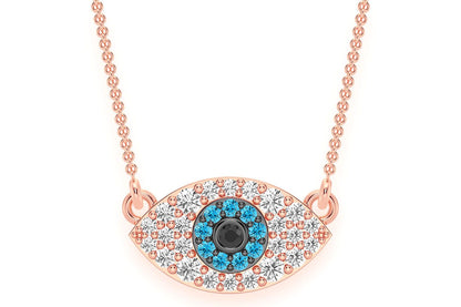 EVIL EYE DIAMOND NECKLACE CONNECTED 14K SOLID GOLD 0.25CTW