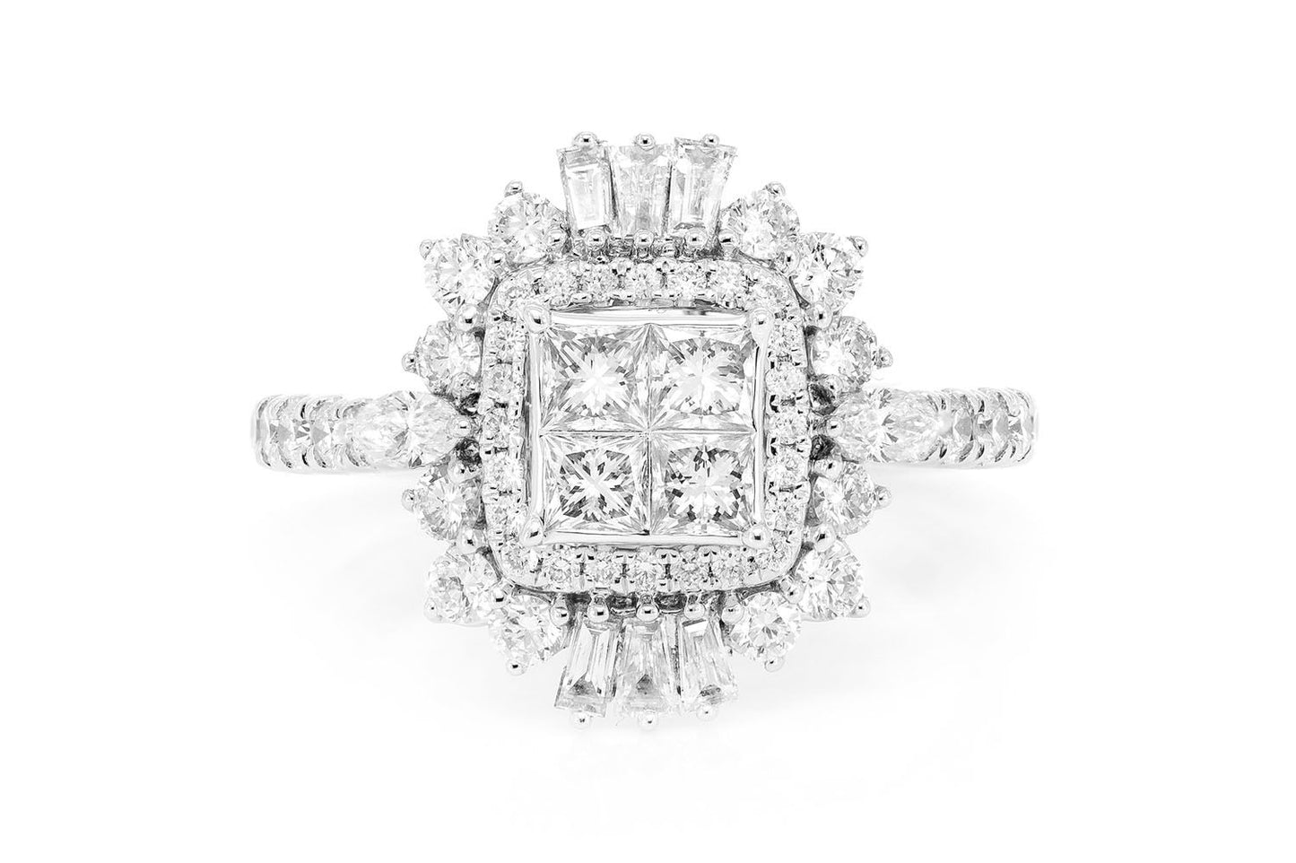 ART DECO PRINCESS DIAMOND RING 14K SOLID GOLD 1.50CTW