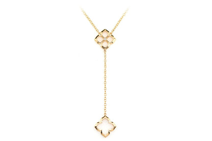 OPEN CLOVER Y DANGLE NECKLACE 14K SOLID GOLD 0.01CTW