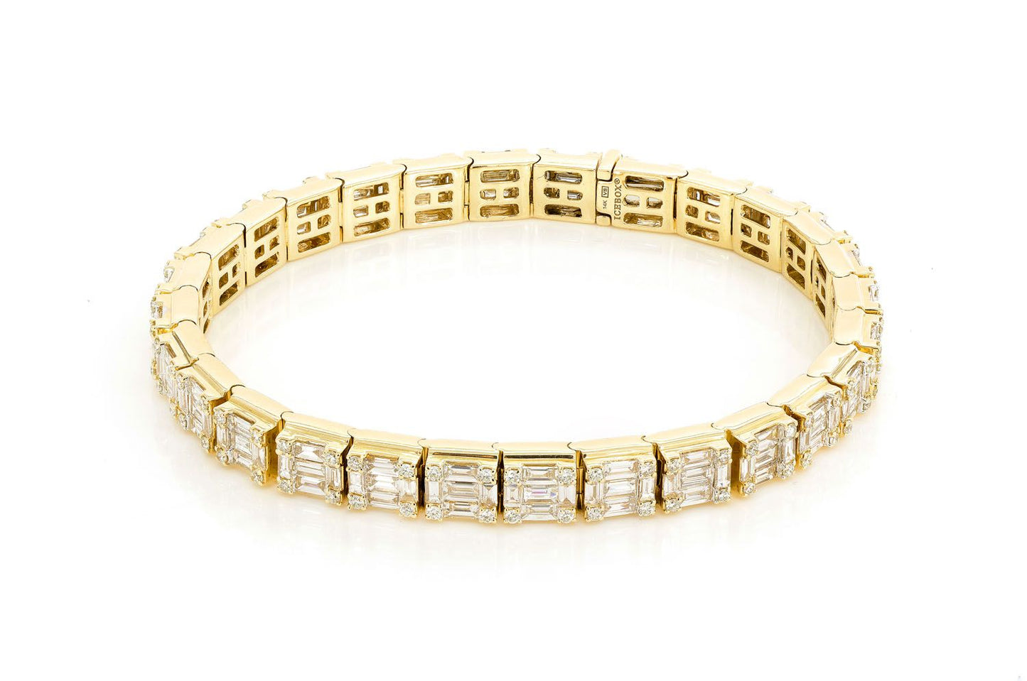 BAGUETTE & ROUND LINK DIAMOND BRACELET 14K SOLID GOLD 9.25CTW