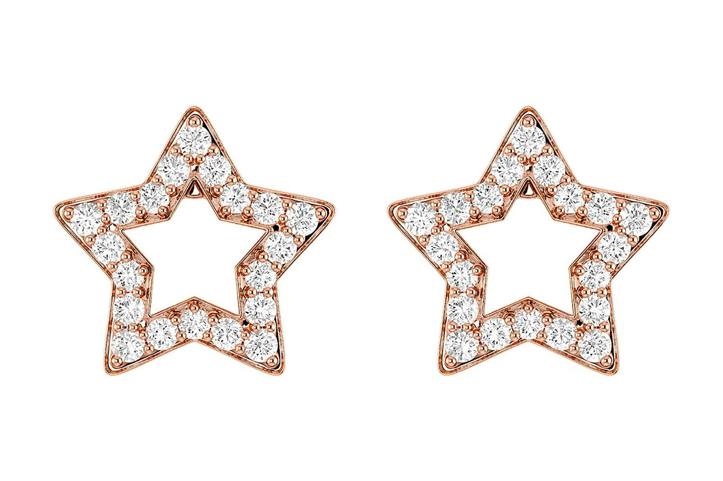 OPEN STAR DIAMOND STUD EARRINGS 14K SOLID GOLD 0.20CTW