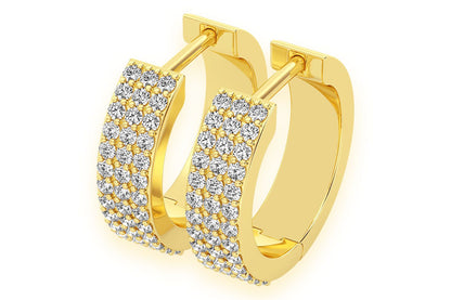 THREE ROW HOOP DIAMOND EARRINGS 14K SOLID GOLD 0.66CTW