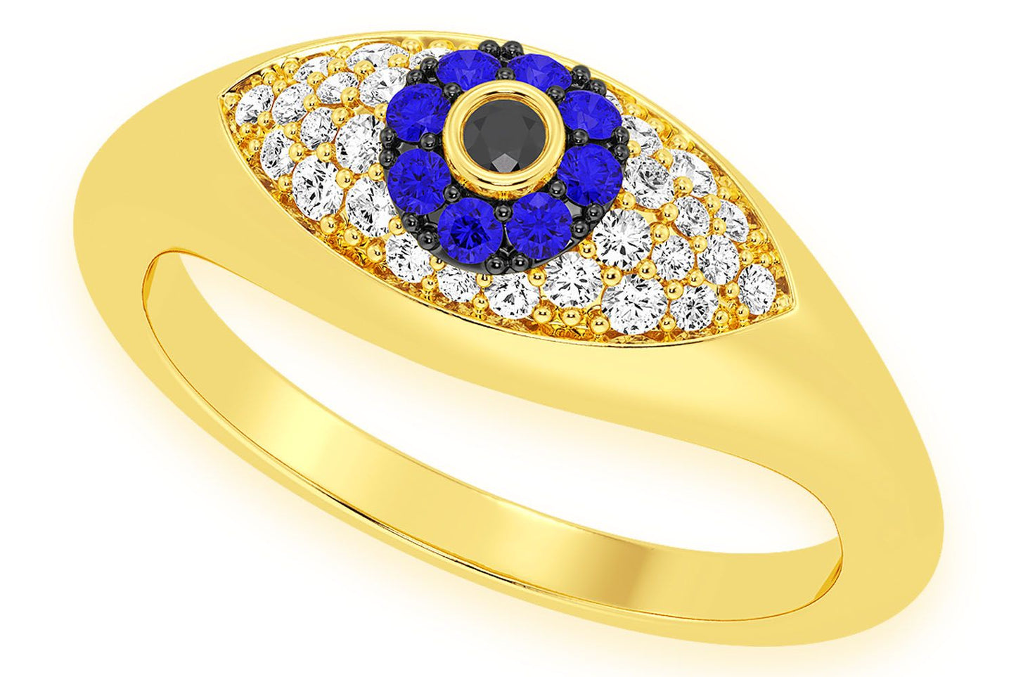 EVIL EYE DIAMOND RING 14K SOLID GOLD 0.30CTW