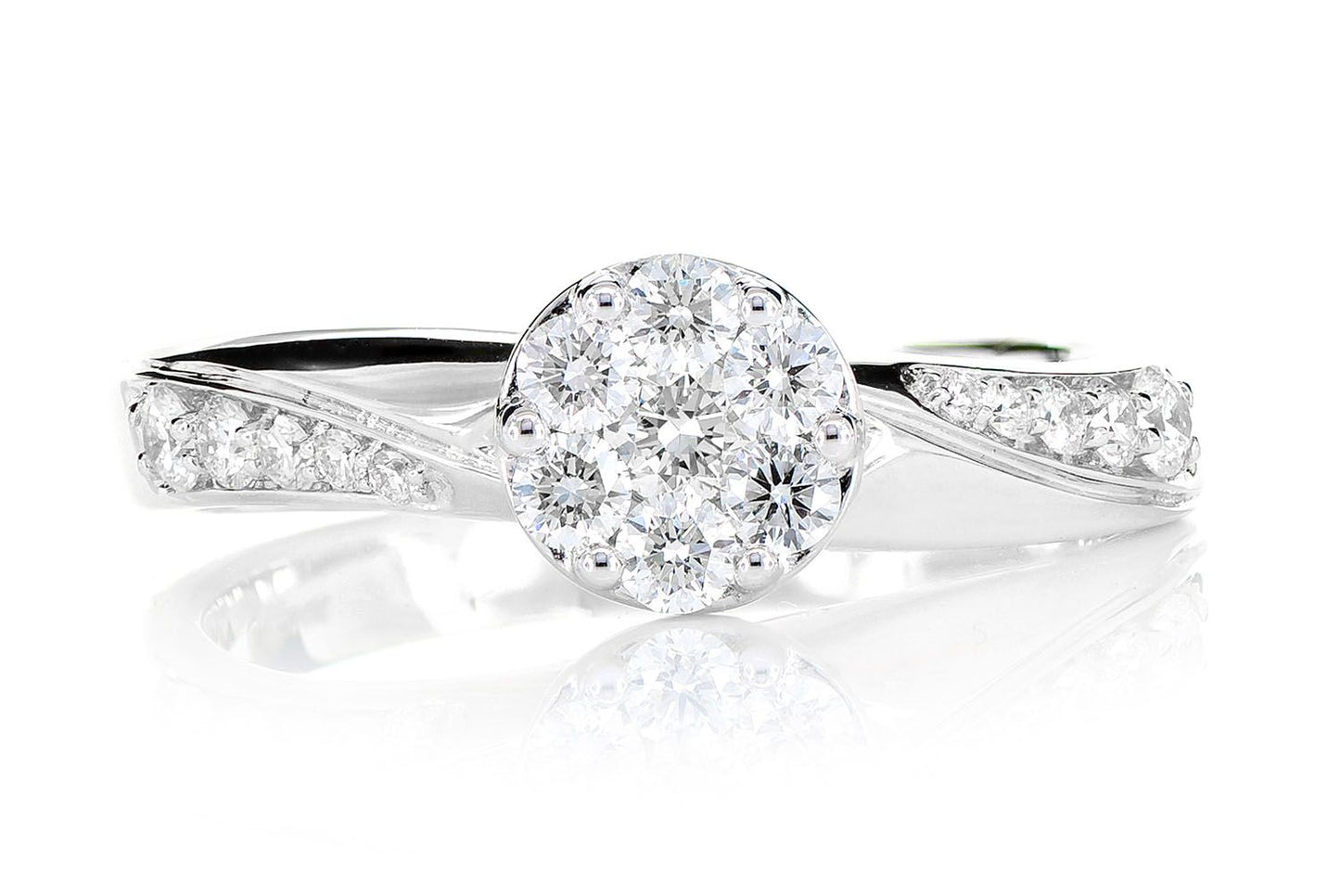 0.50CTW ROUND CLUSTER TAPERED SPLIT SHANK DIAMOND ENGAGEMENT RING 14K SOLID GOLD