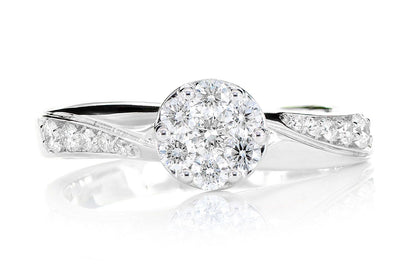 0.50CTW ROUND CLUSTER TAPERED SPLIT SHANK DIAMOND ENGAGEMENT RING 14K SOLID GOLD
