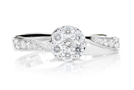 INEL DE LOGODNĂ CU DIAMANT ROTUND, CONIC, CU TIJĂ DESPĂRȚITĂ, 0.50CTW, AUR MASIV DE 14K
