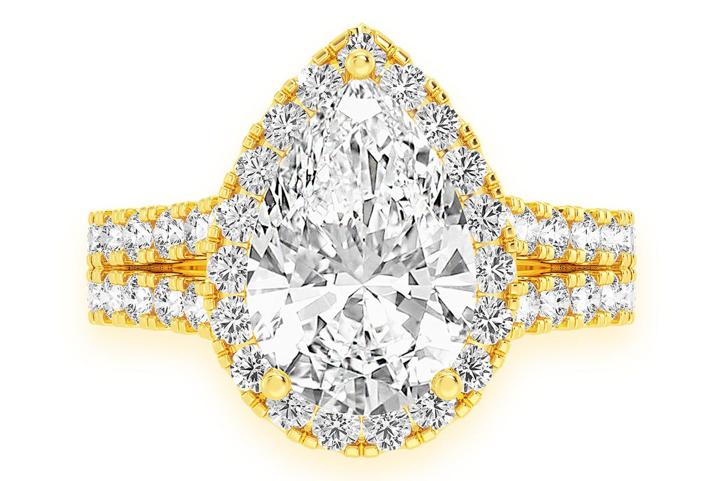 SPHINX - 3.00CT PEAR SOLITAIRE - TWO ROW SPLIT SCALLOP - DIAMOND ENGAGEMENT RING