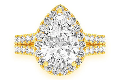SPHINX - 3.00CT PEAR SOLITAIRE - TWO ROW SPLIT SCALLOP - DIAMOND ENGAGEMENT RING