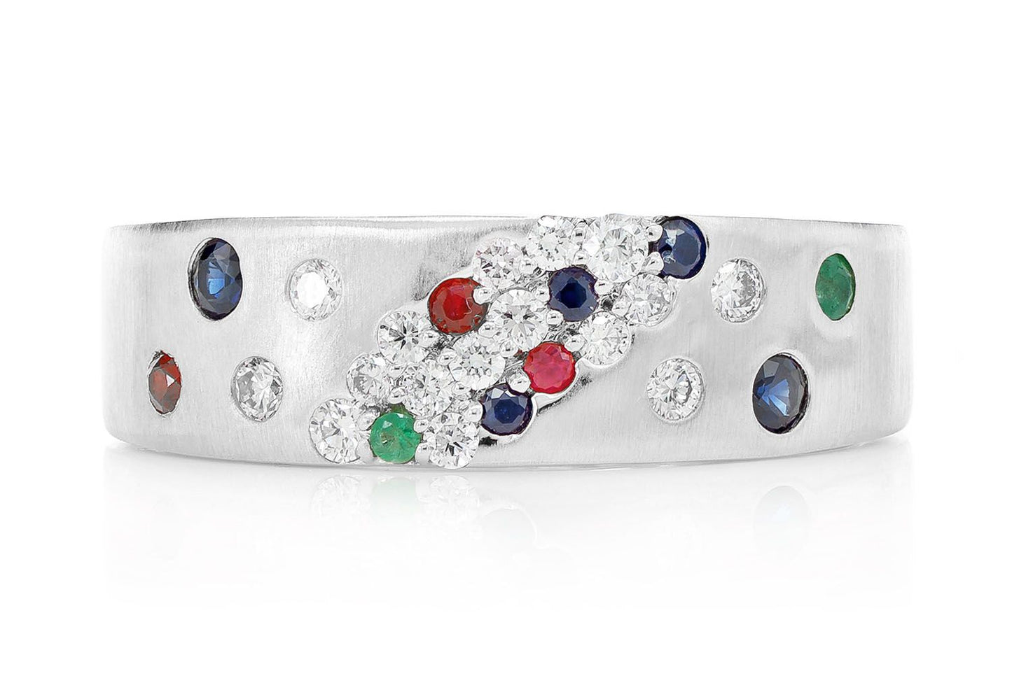 SCATTERED CLUSTER MULTI GEM AND DIAMOND BAND RING 14K SOLID GOLD 0.35CTW
