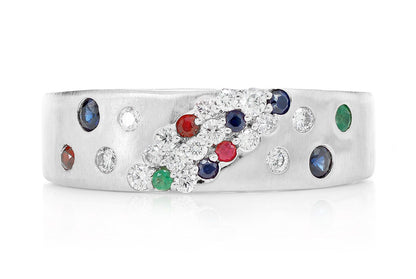 SCATTERED CLUSTER MULTI GEM AND DIAMOND BAND RING 14K SOLID GOLD 0.35CTW
