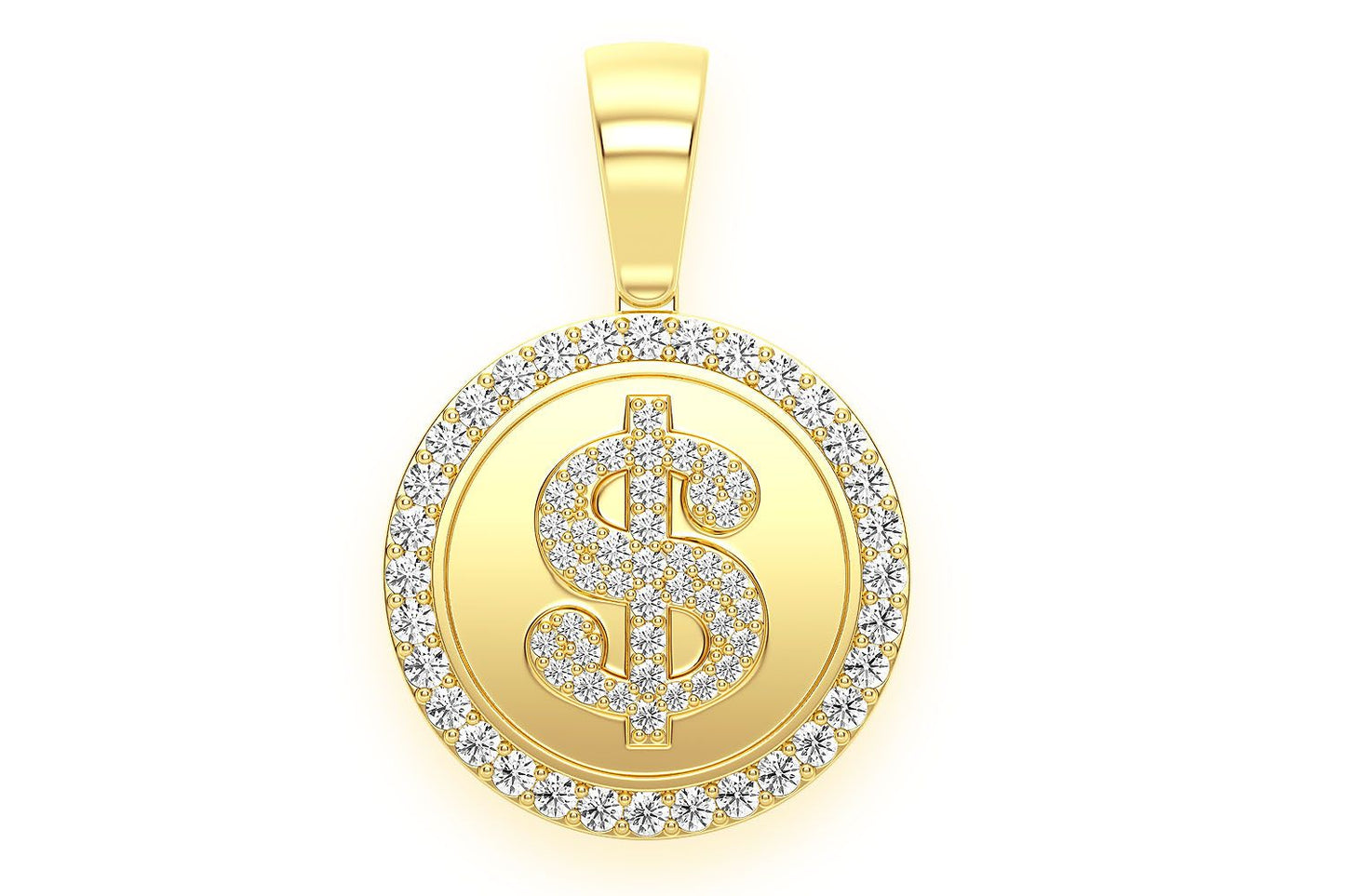 DOLLAR SIGN MEDALLION DIAMOND PENDANT 14K SOLID GOLD 1.00CTW