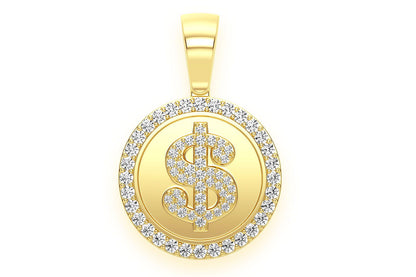 DOLLAR SIGN MEDALLION DIAMOND PENDANT 14K SOLID GOLD 1.00CTW