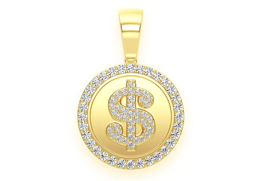 DOLLAR SIGN MEDALLION DIAMOND PENDANT 14K SOLID GOLD 1.00CTW